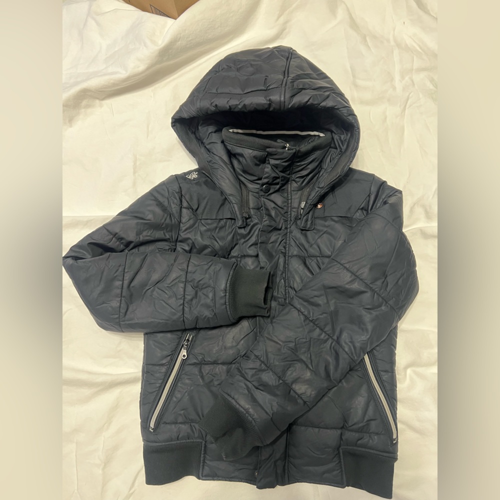 G-Star Black Quilted Jacket / Coat with Logo Patch in Size Small